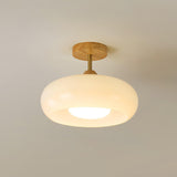 Nordic Wooden Dome Glass LED Semi-Flush Mount Ceiling Light 1-Light Lasson Living