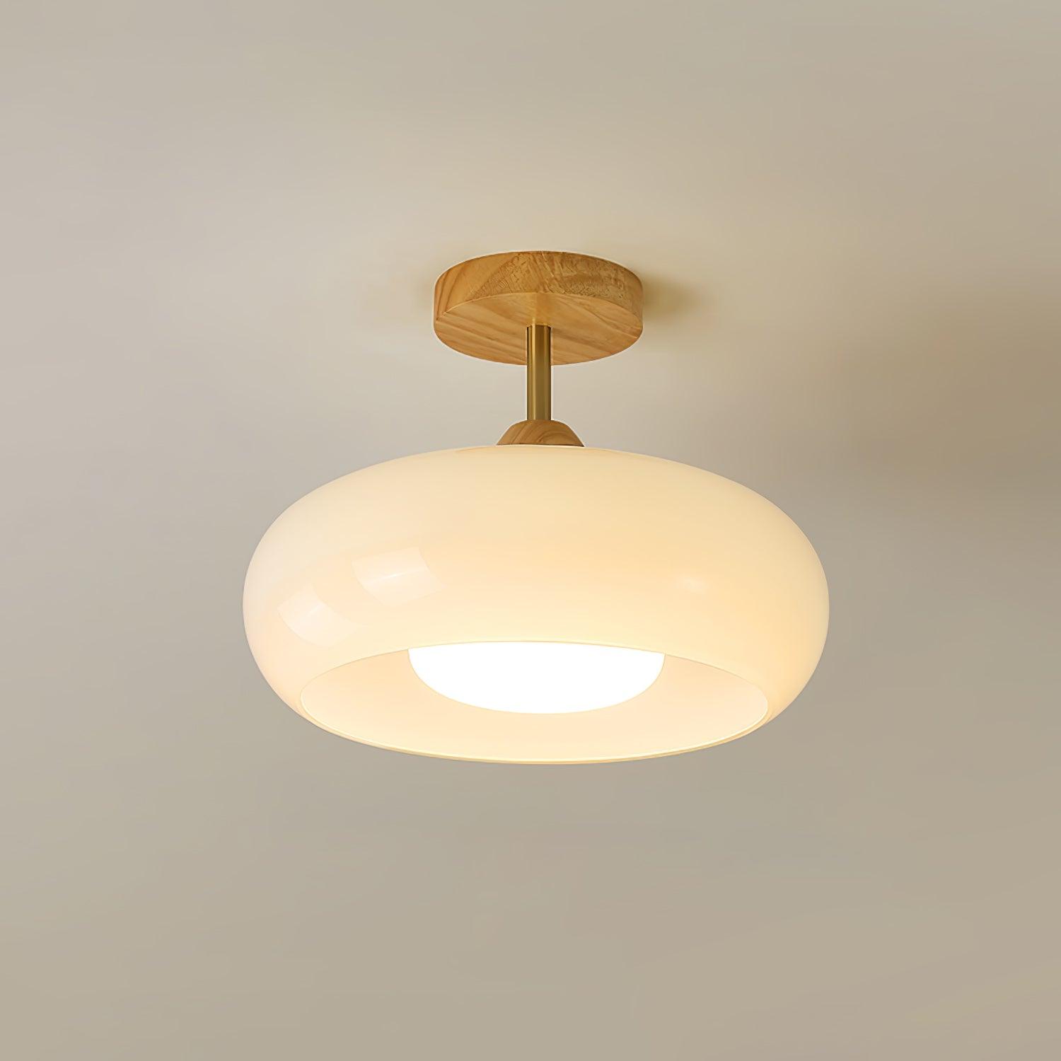 Nordic Wooden Dome Glass LED Semi-Flush Mount Ceiling Light 1-Light Lasson Living