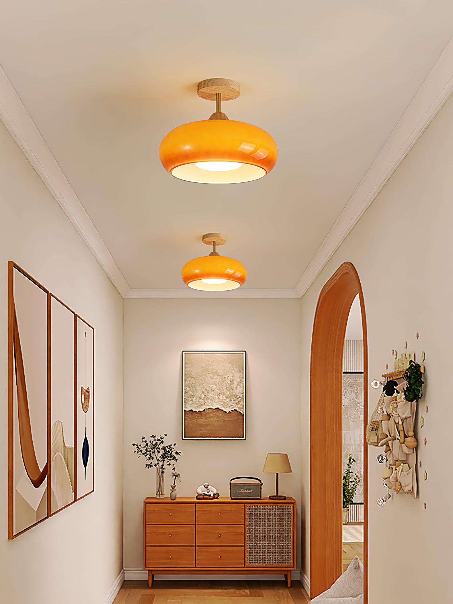 Nordic Wooden Dome Glass LED Semi-Flush Mount Ceiling Light 1-Light Lasson Living