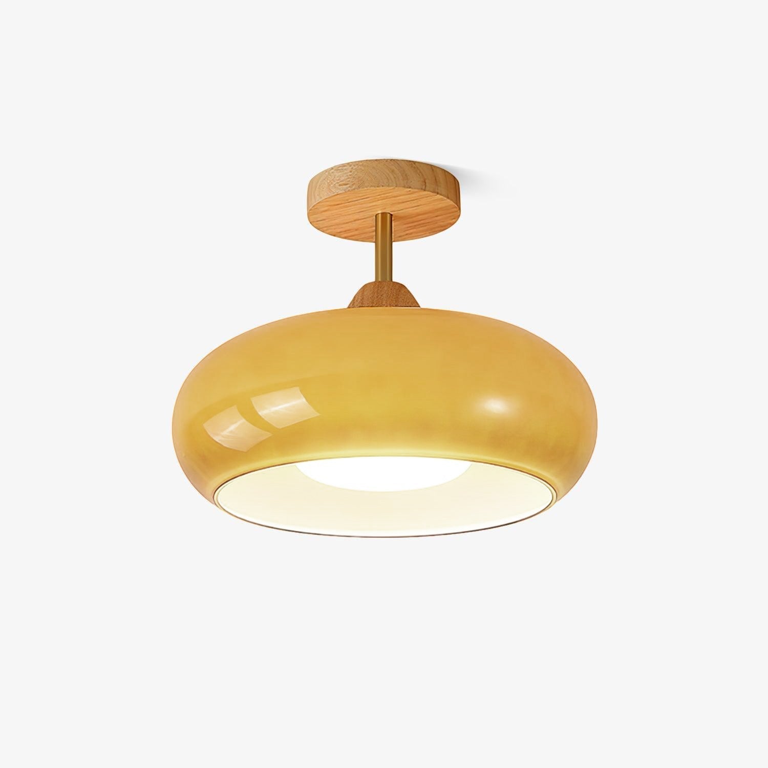 Nordic Wooden Dome Glass LED Semi-Flush Mount Ceiling Light 1-Light Lasson Living