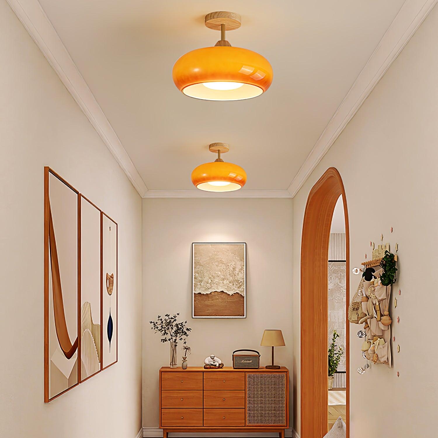Nordic Wooden Dome Glass LED Semi-Flush Mount Ceiling Light 1-Light Lasson Living
