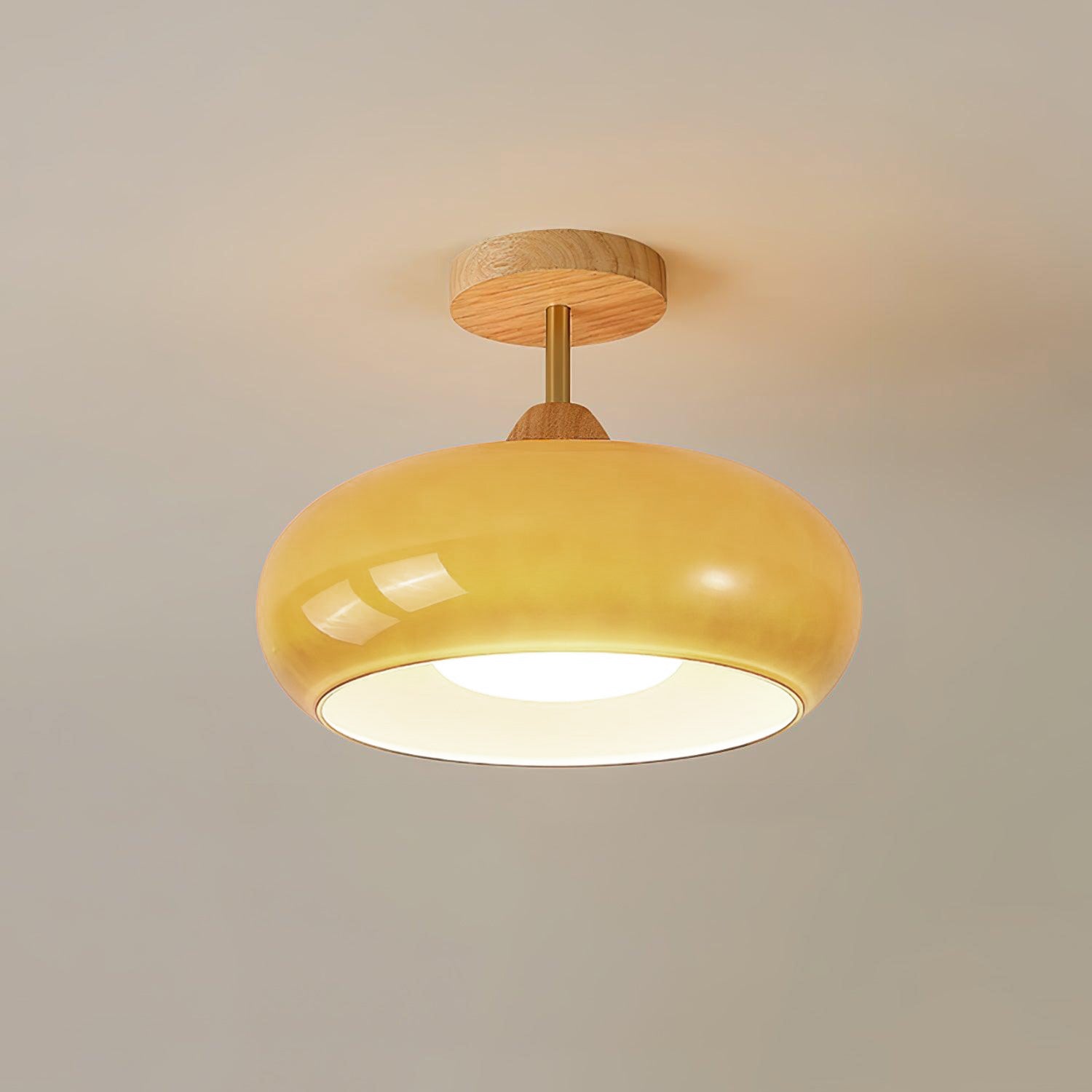 Nordic Wooden Dome Glass LED Semi-Flush Mount Ceiling Light 1-Light Lasson Living