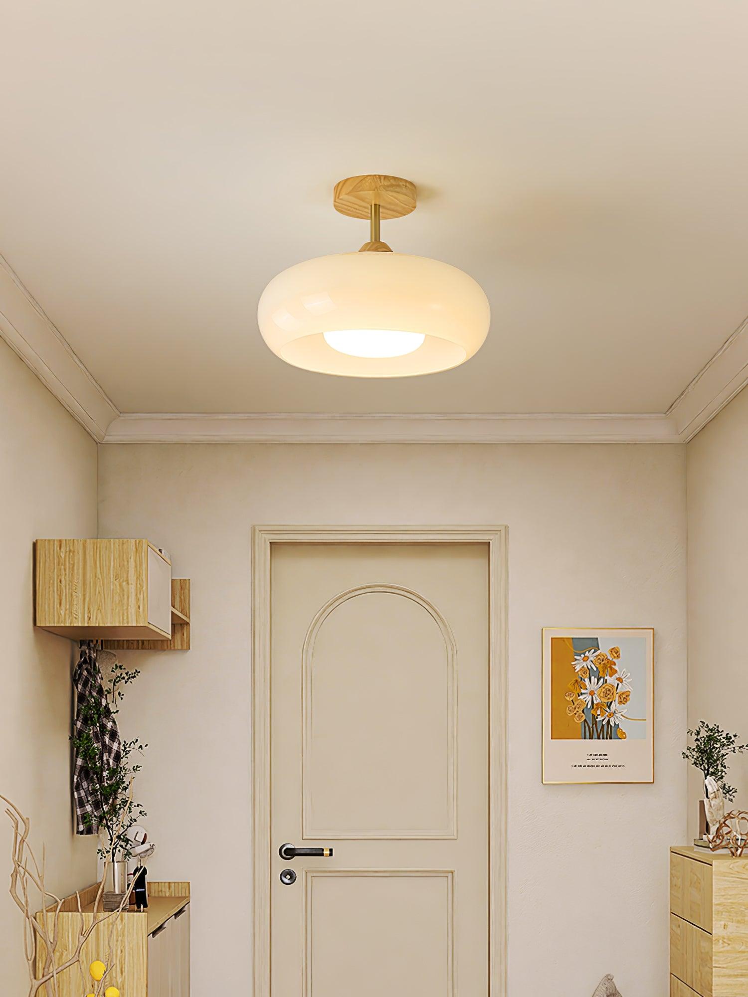 Nordic Wooden Dome Glass LED Semi-Flush Mount Ceiling Light 1-Light Lasson Living