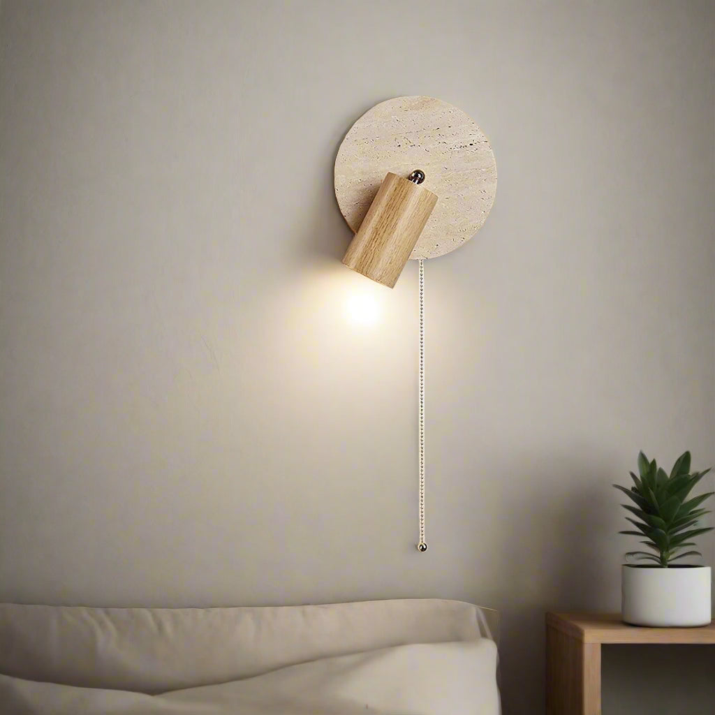 Modern Travertine Wood Rotatable Wall Sconce LED 1-Light Lasson Living