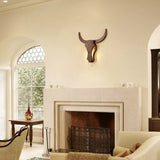 Rustic Wood Bull Head LED Wall Sconce Lamp 1-Light Lasson Living