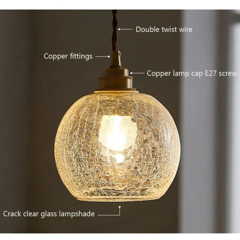 Vintage Copper Glass Globe Pendant Light 1-Light Lasson Living