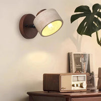 Minimalist Travertine Wood Cylinder Wall Sconce LED 1-light Lasson Living