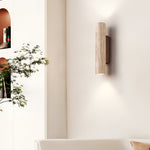 Japandi Travertine Wood Cylinder Wall Sconce LED 1-light Lasson Living
