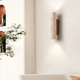 Japandi Travertine Wood Cylinder Wall Sconce LED 1-light Lasson Living