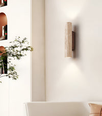 Japandi Travertine Wood Cylinder Wall Sconce LED 1-light Lasson Living