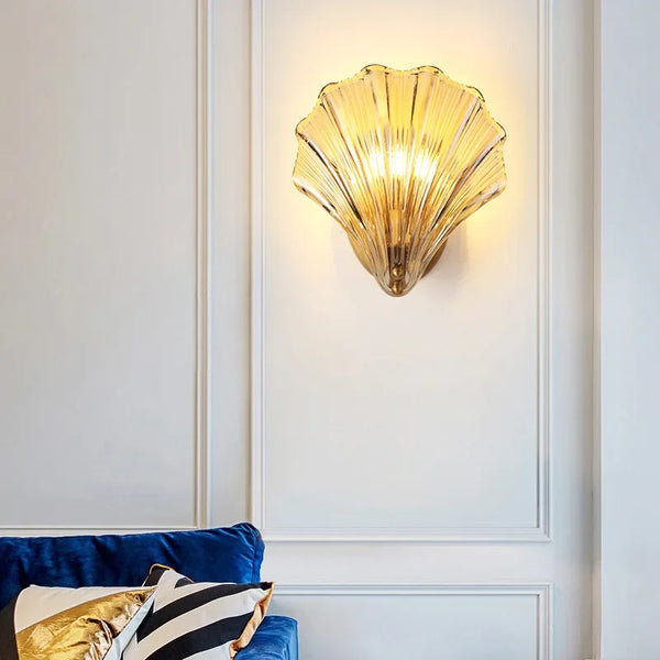Art Deco Brass Glass Seashell Wall Sconce LED 1-Light Lasson Living