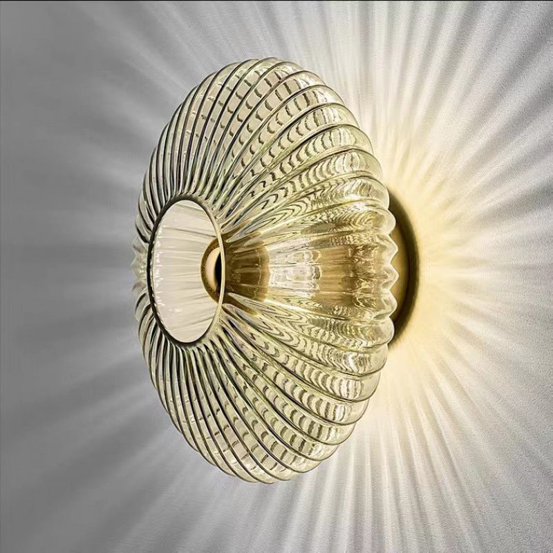 Nordic Vintage Ribbed Glass Round LED Wall Sconce | 1-Light Lasson Living