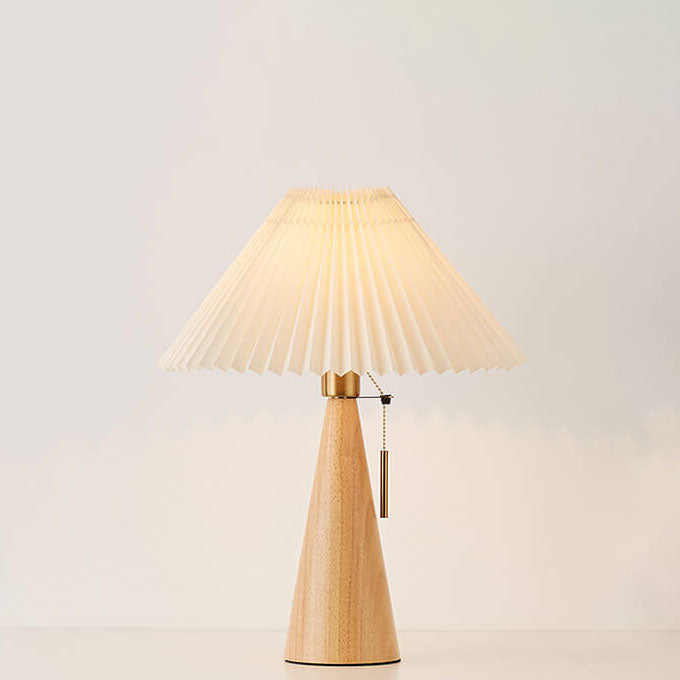 Japanese Minimalist Wooden Pleated Fabric LED Table Lamp 1-Light Lasson Living