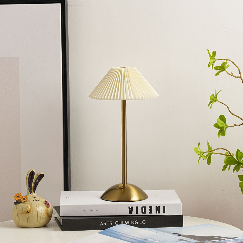 Scandinavian Brass Pleated Fabric Cone Table Light | 1-Light Lasson Living