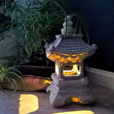 Japanese Zen Solar Pagoda Stone LED Outdoor Garden 1-Light Lasson Living