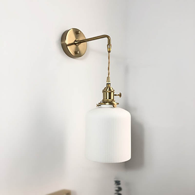 Japanese Brass Pleated Glass Wall Light | 1-Light Lasson Living