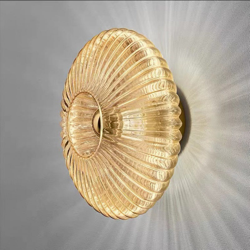 Nordic Vintage Ribbed Glass Round LED Wall Sconce | 1-Light Lasson Living