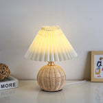Nordic Rattan Pleated Fabric Conic LED Table Lamp 1-Light Lasson Living