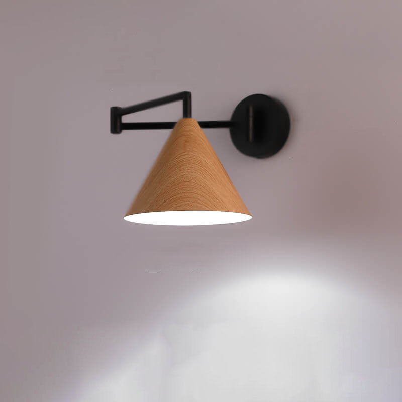 Nordic Wood Cone 1-Light Swing Arm Wall Sconce Lasson Living