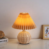 Nordic Rattan Pleated Fabric Conic LED Table Lamp 1-Light Lasson Living