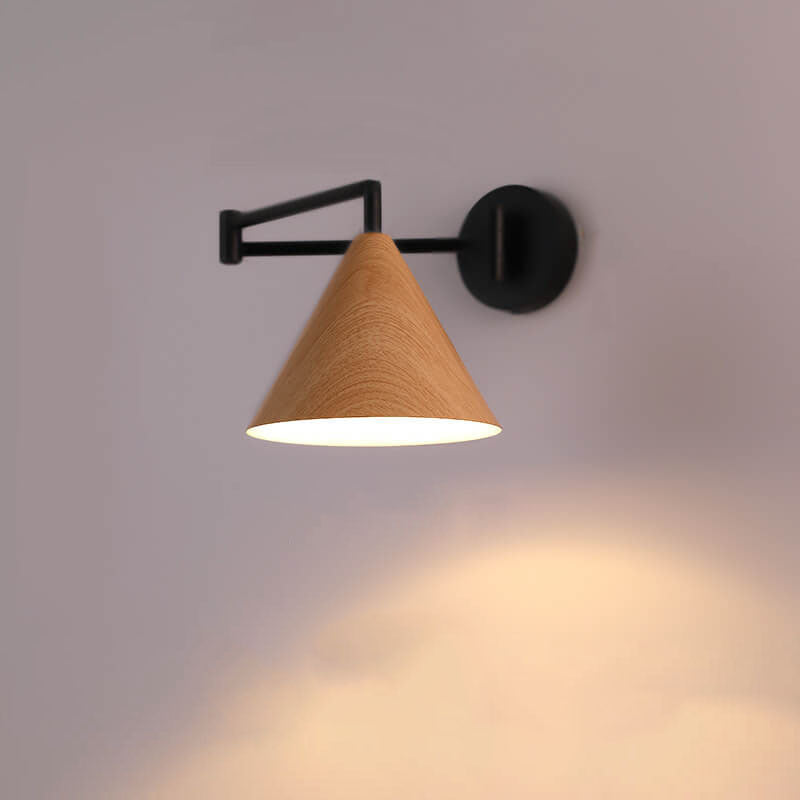 Nordic Wood Cone 1-Light Swing Arm Wall Sconce Lasson Living