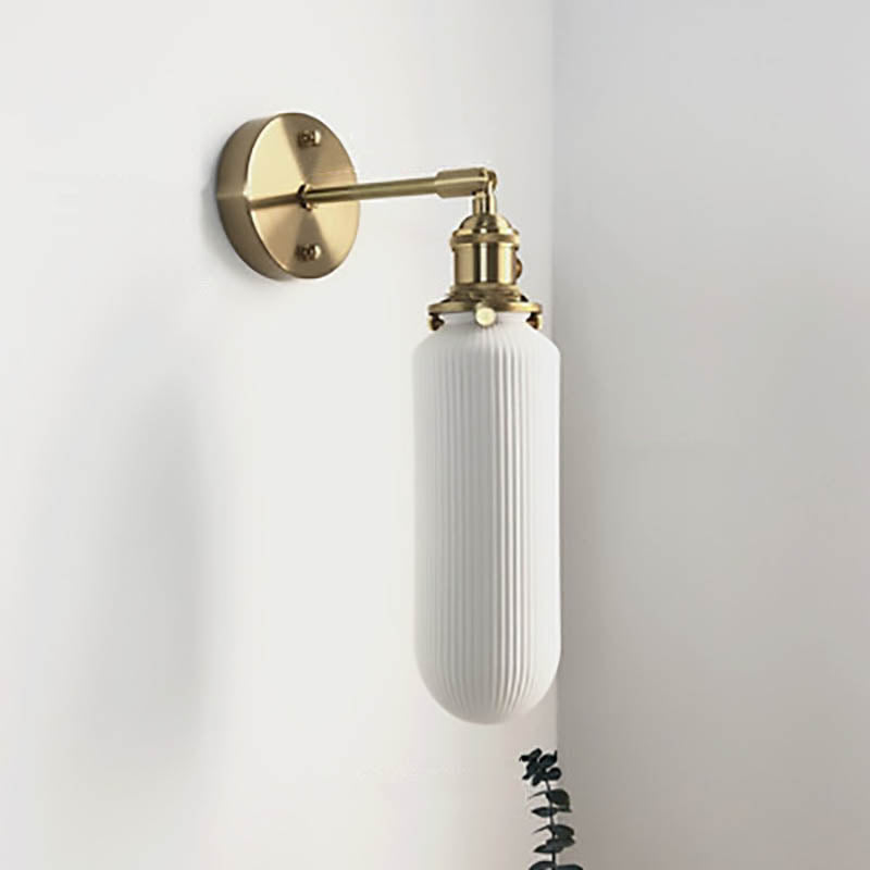 Japanese Brass Pleated Glass Wall Light | 1-Light Lasson Living