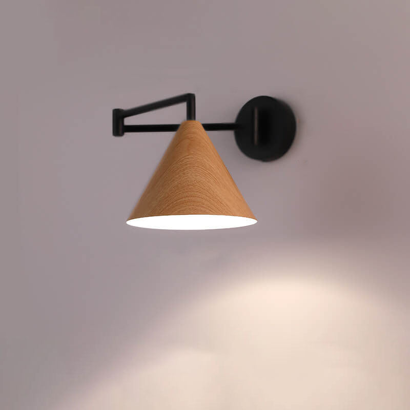 Nordic Wood Cone 1-Light Swing Arm Wall Sconce Lasson Living