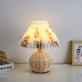 Nordic Rattan Pleated Fabric Conic LED Table Lamp 1-Light Lasson Living