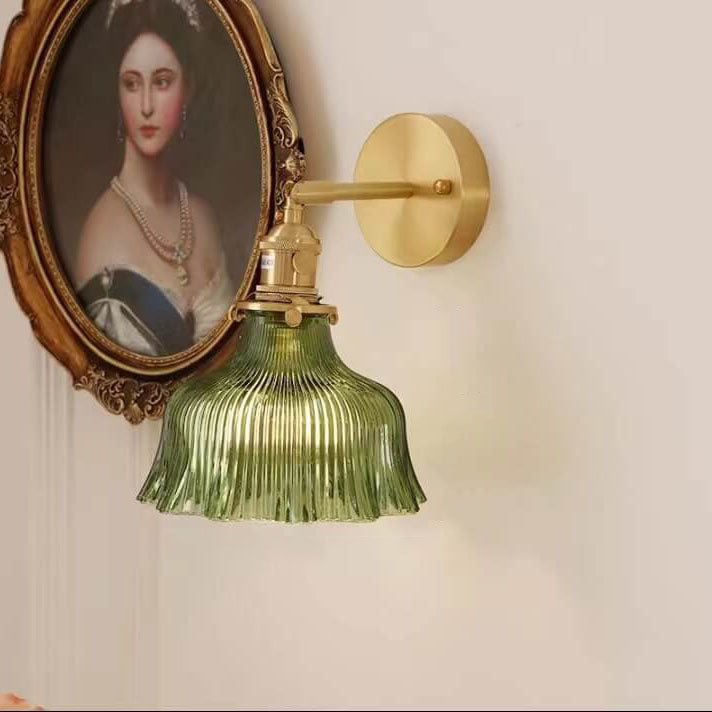 Nordic Brass & Green Glass Flower Wall Light | 1-Light Lasson Living