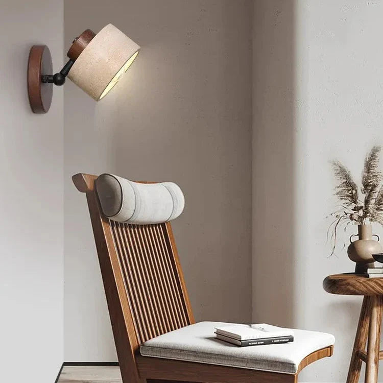 Minimalist Travertine Wood Cylinder Wall Sconce LED 1-light Lasson Living