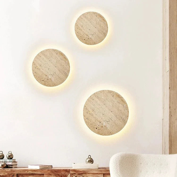 Minimalist Travertine Round Wall Sconce LED 1-light Lasson Living