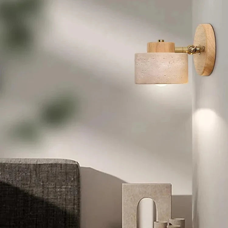 Minimalist Travertine Wood Cylinder Wall Sconce LED 1-light Lasson Living