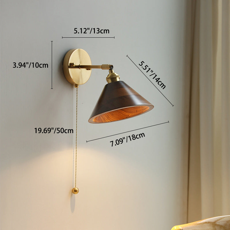 Scandinavian Brass Wood Wall Sconce Lamp 1-Light Lasson Living