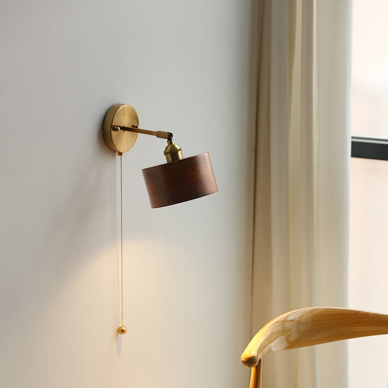 Scandinavian Brass Wood Wall Sconce Lamp 1-Light Lasson Living