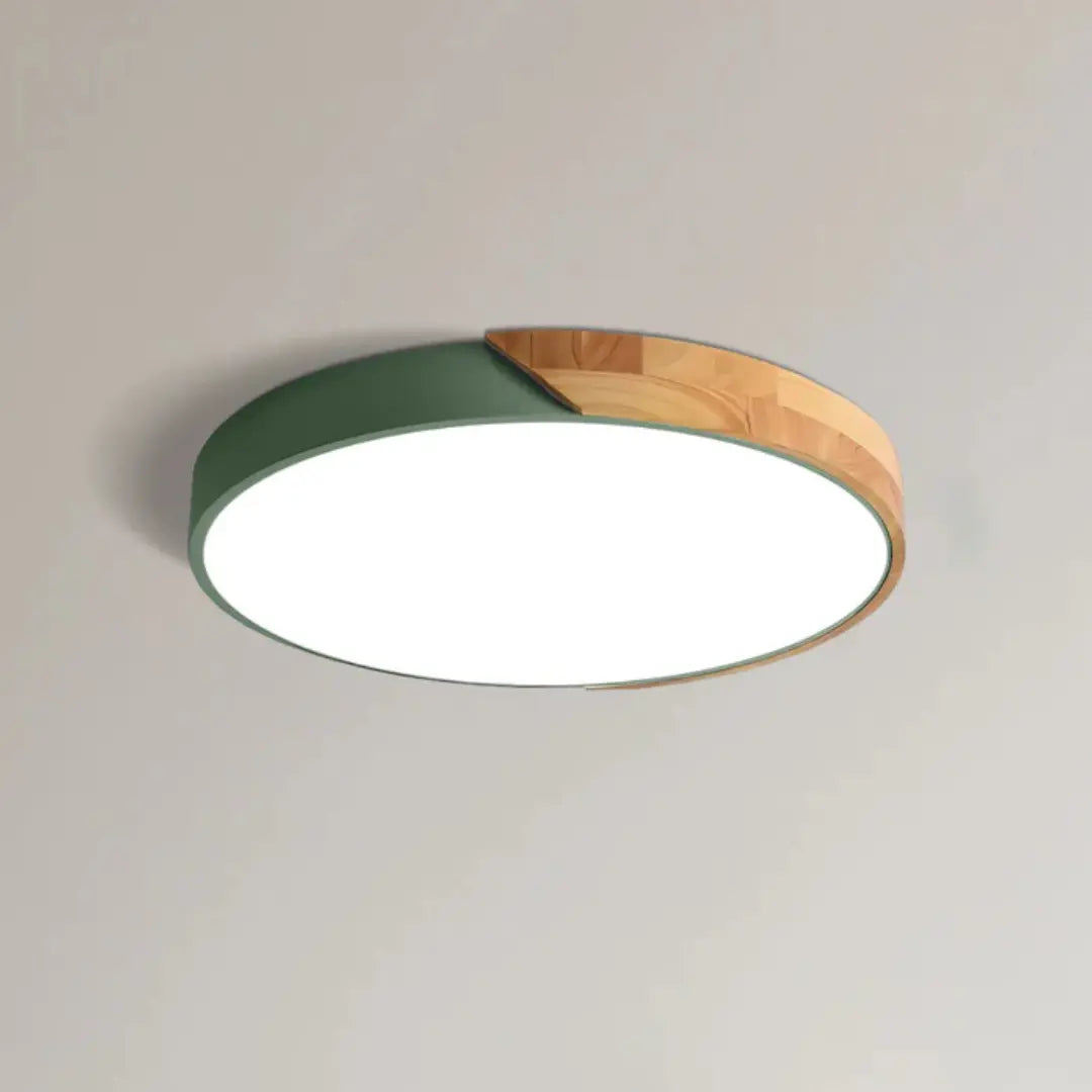 Scandinavian wooden LED ceiling light flush mount detail view