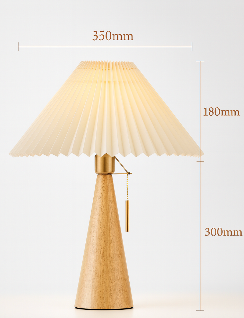 Japanese Minimalist Wooden Pleated Fabric LED Table Lamp 1-Light Lasson Living