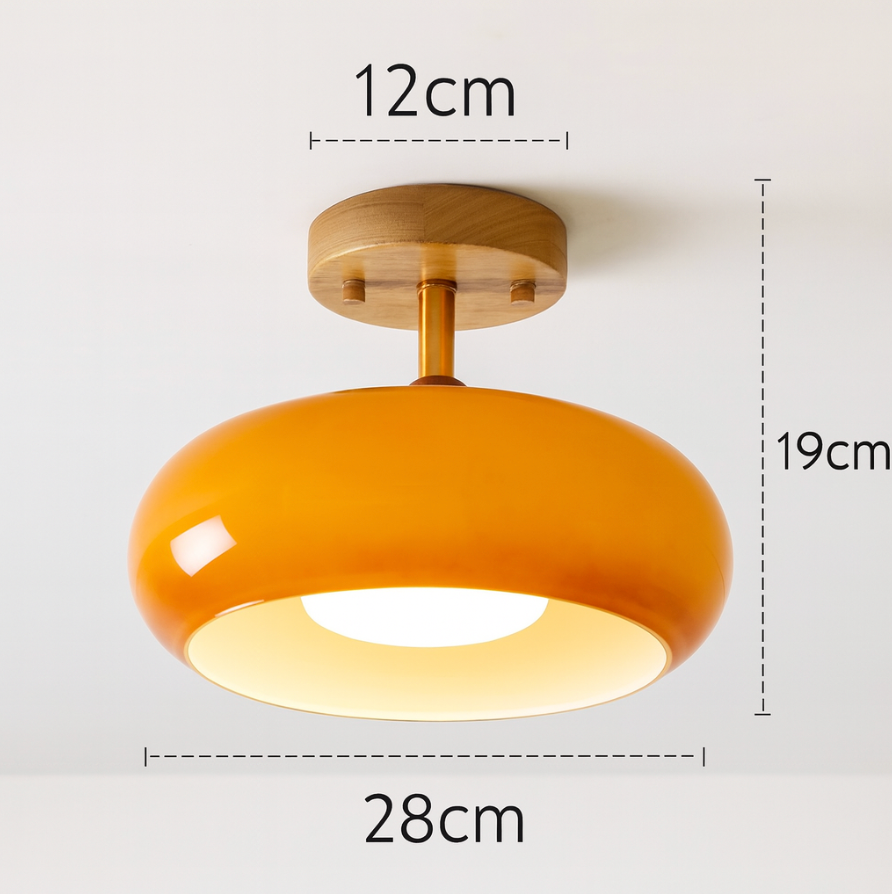 Nordic Wooden Dome Glass LED Semi-Flush Mount Ceiling Light 1-Light Lasson Living