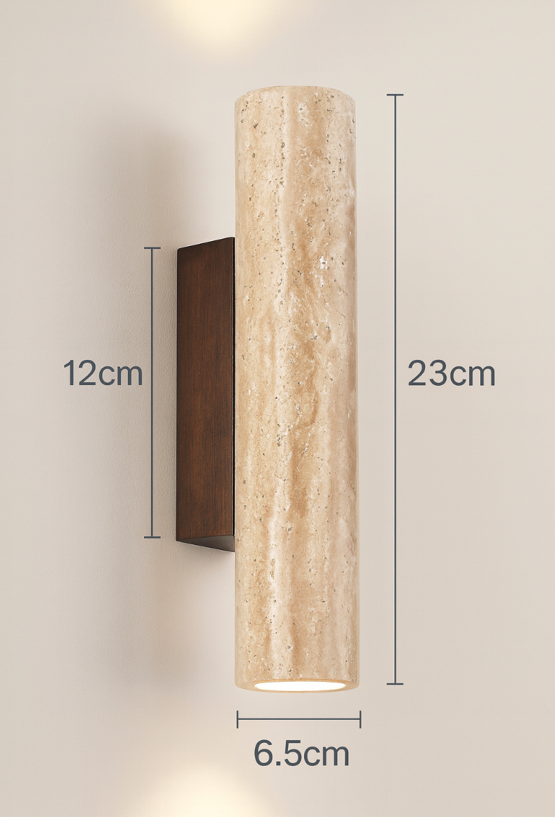 Modern Minimalist Travertine Marble Cylinder Wall Sconce LED 2-Light Lasson Living
