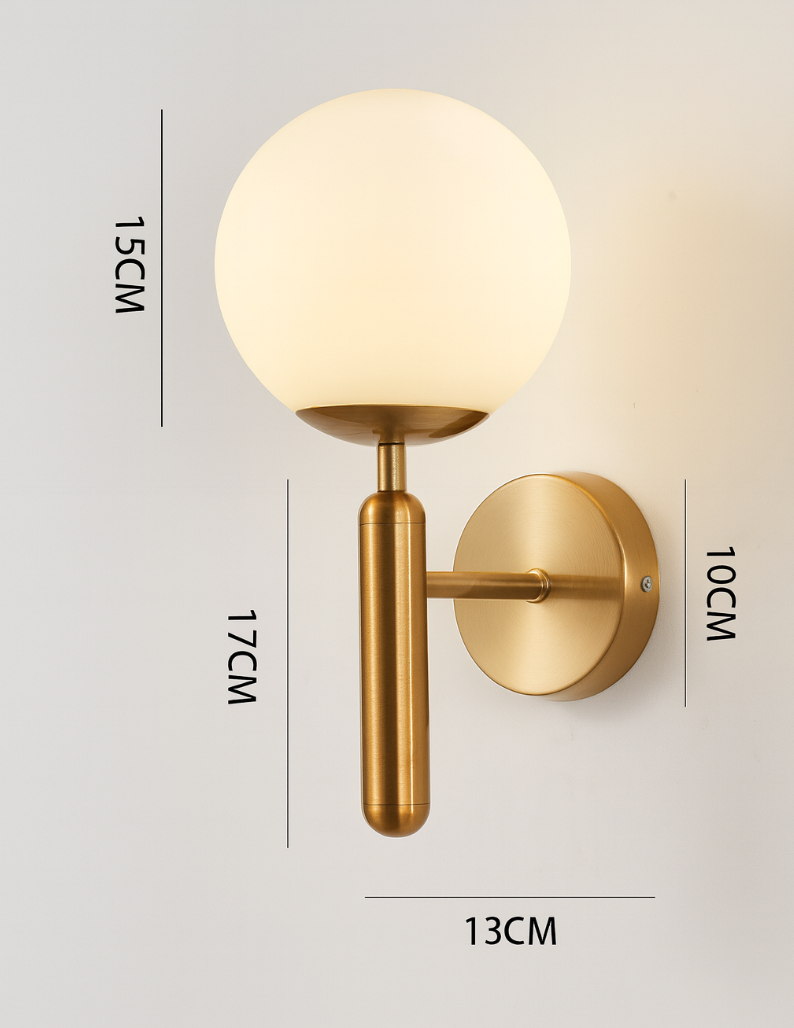 Nordic Brass Glass Globe Wall Sconce LED 1-Light Lasson Living