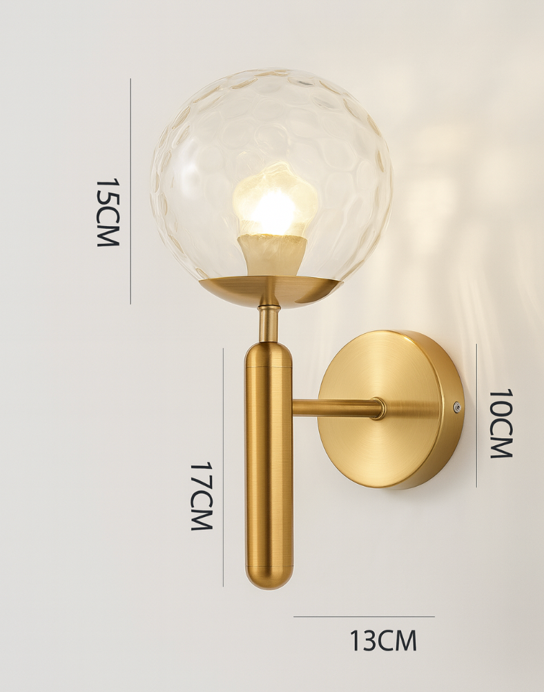 Nordic Brass Glass Globe Wall Sconce LED 1-Light Lasson Living