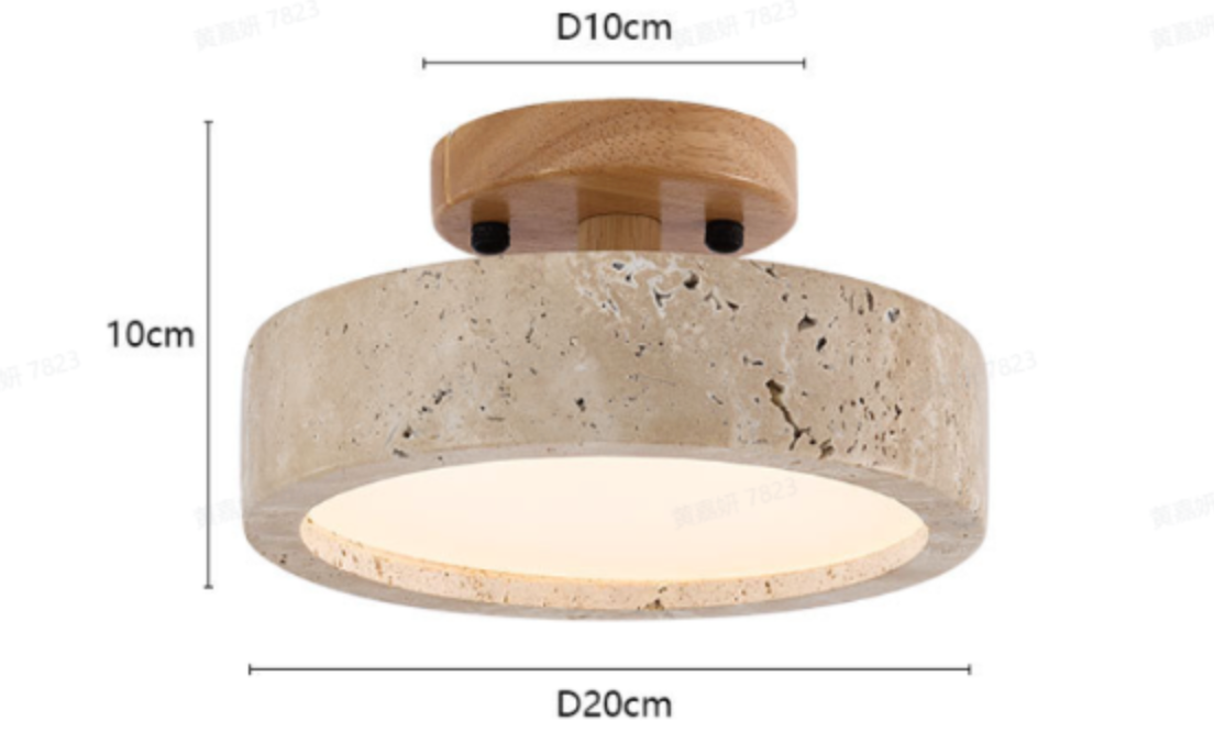 Modern Minimalist Travertine Round LED Ceiling Light 1-Light Lasson Living
