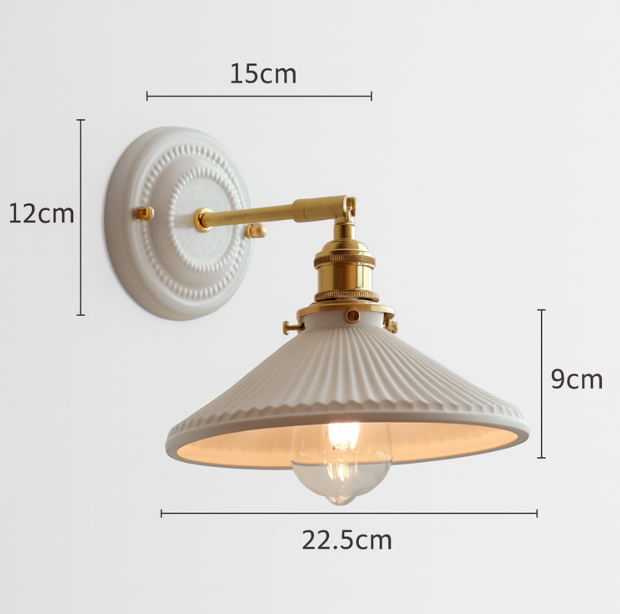 Vintage Japanese Ceramic Brass 1-Light Wall Light Lasson Living