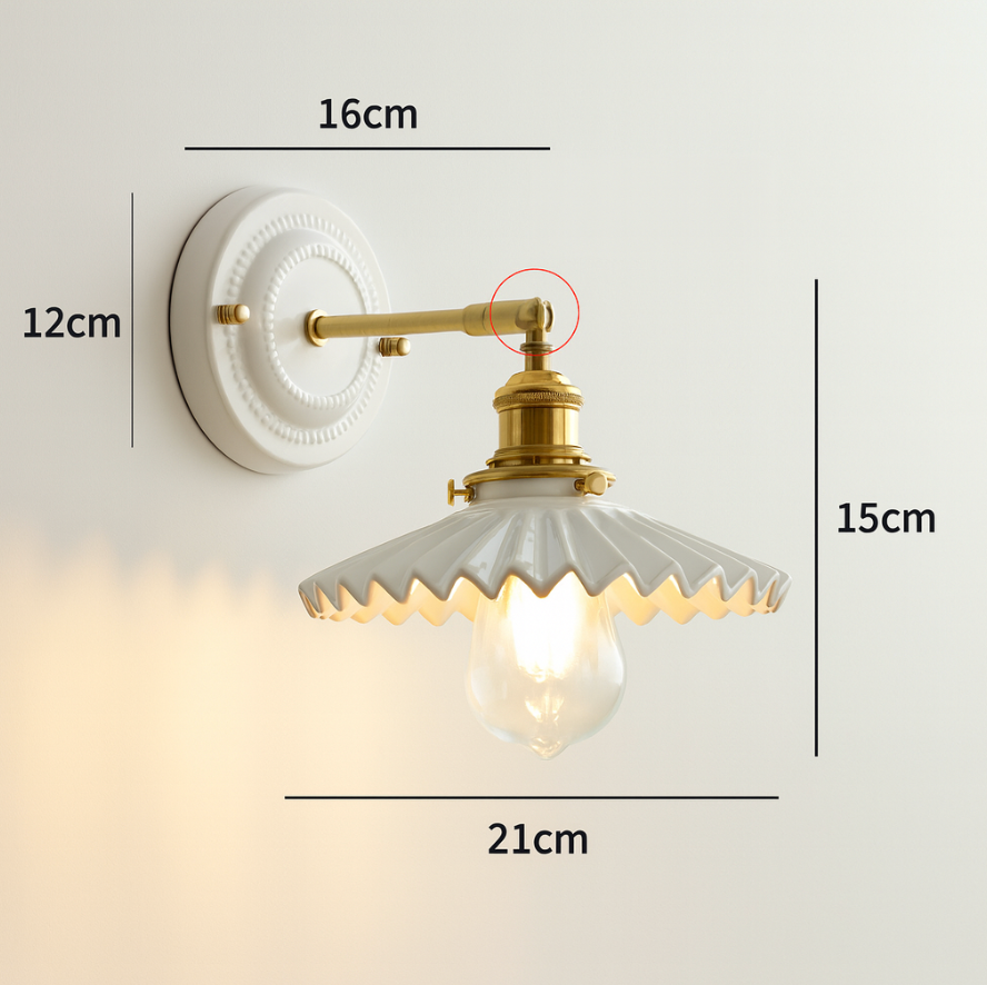 Vintage Japanese Ceramic Brass 1-Light Wall Light Lasson Living