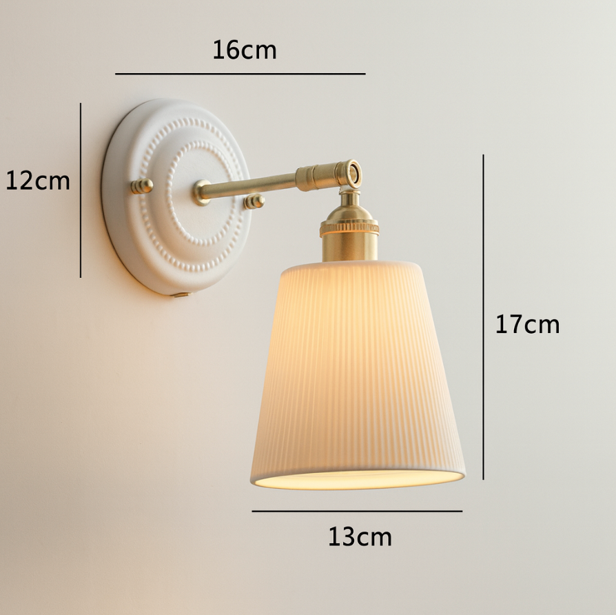 Vintage Japanese Ceramic Brass 1-Light Wall Light Lasson Living