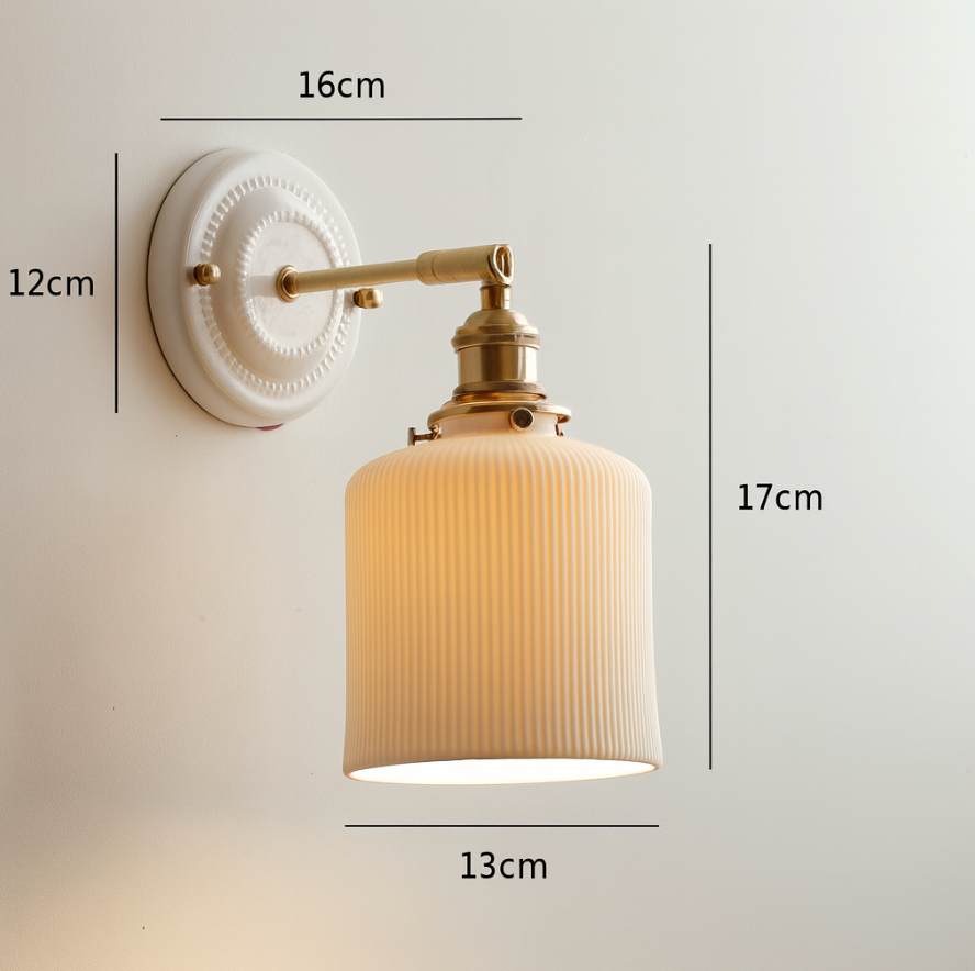 Vintage Japanese Ceramic Brass 1-Light Wall Light Lasson Living