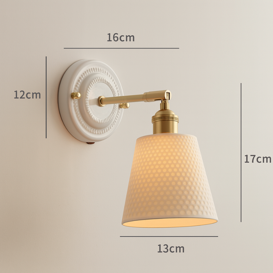 Vintage Japanese Ceramic Brass 1-Light Wall Light Lasson Living