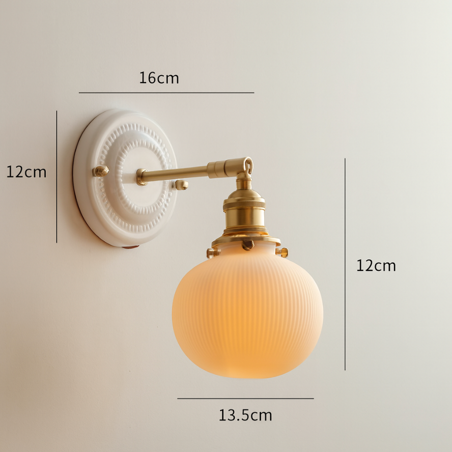 Vintage Japanese Ceramic Brass 1-Light Wall Light Lasson Living
