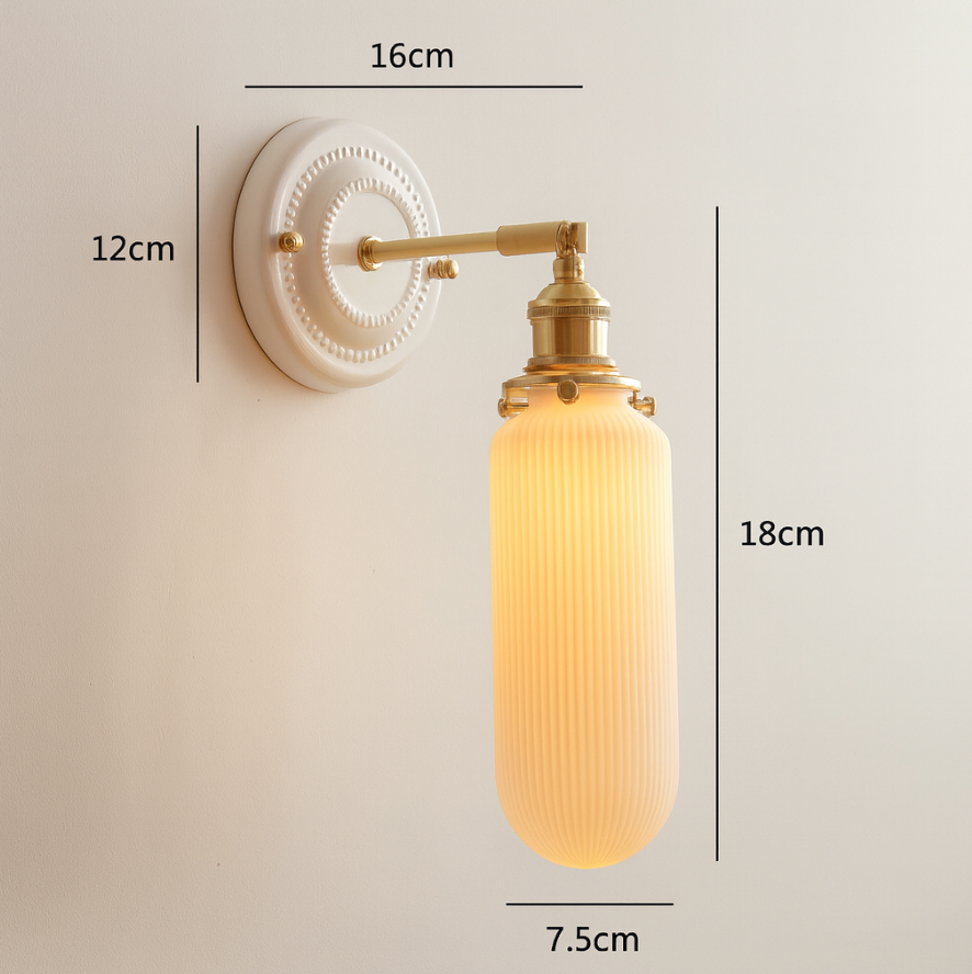 Vintage Japanese Ceramic Brass 1-Light Wall Light Lasson Living