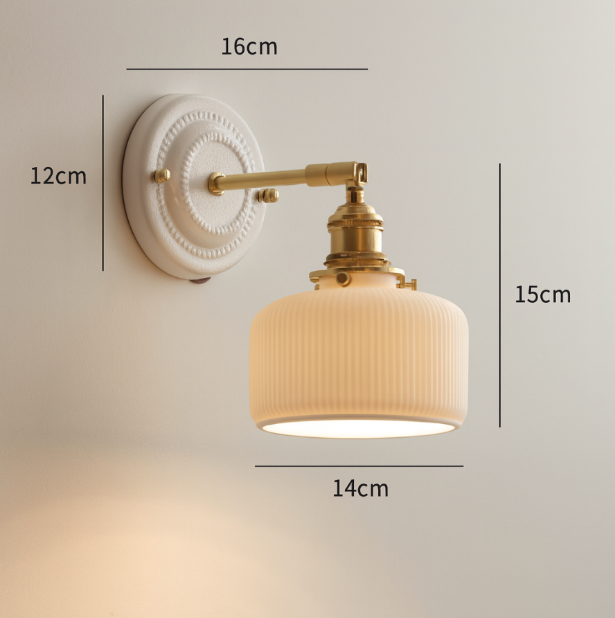 Vintage Japanese Ceramic Brass 1-Light Wall Light Lasson Living