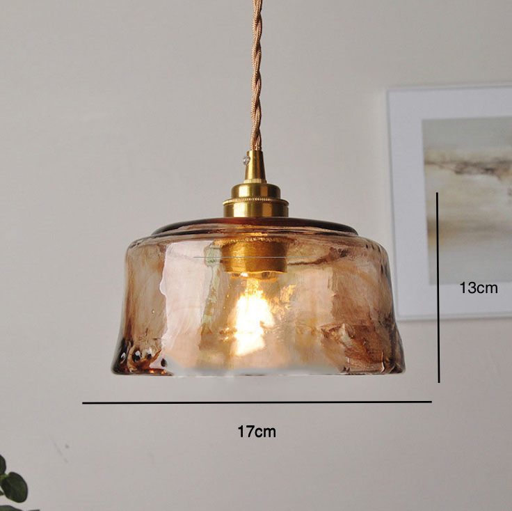 Vintage Amber Round Glass Brass Pendant Light 1-Light Lasson Living